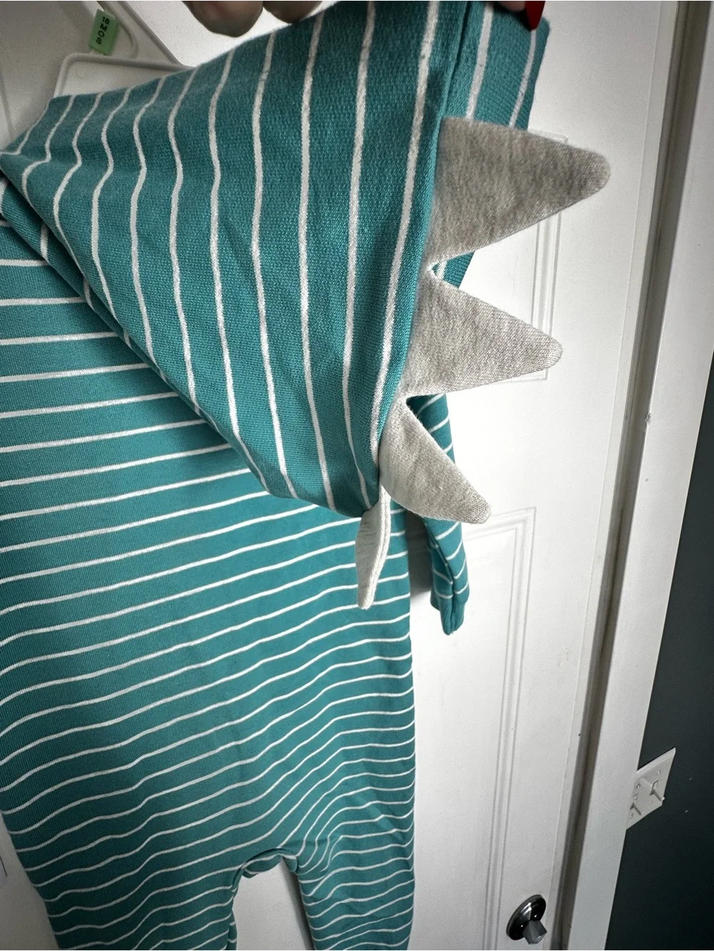 Carter's Teal and White Striped Hooded One-Piece Footie